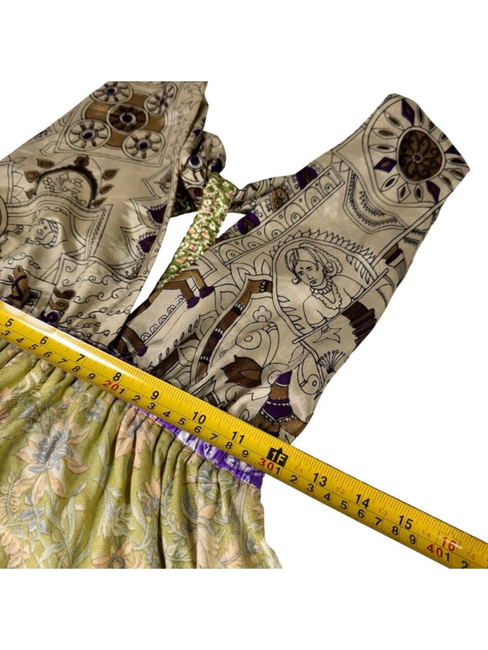 Boho Y2K Patchwork Tiered Maxi Dress Sz S Open Back Flowy Gipsy - Picture 11 of 16